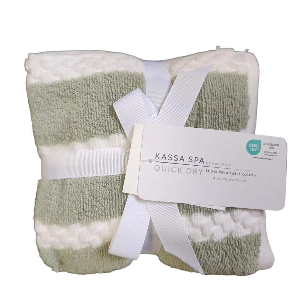 Kassatex Kassa Spa Striped Washcloths Set 100% Cotton